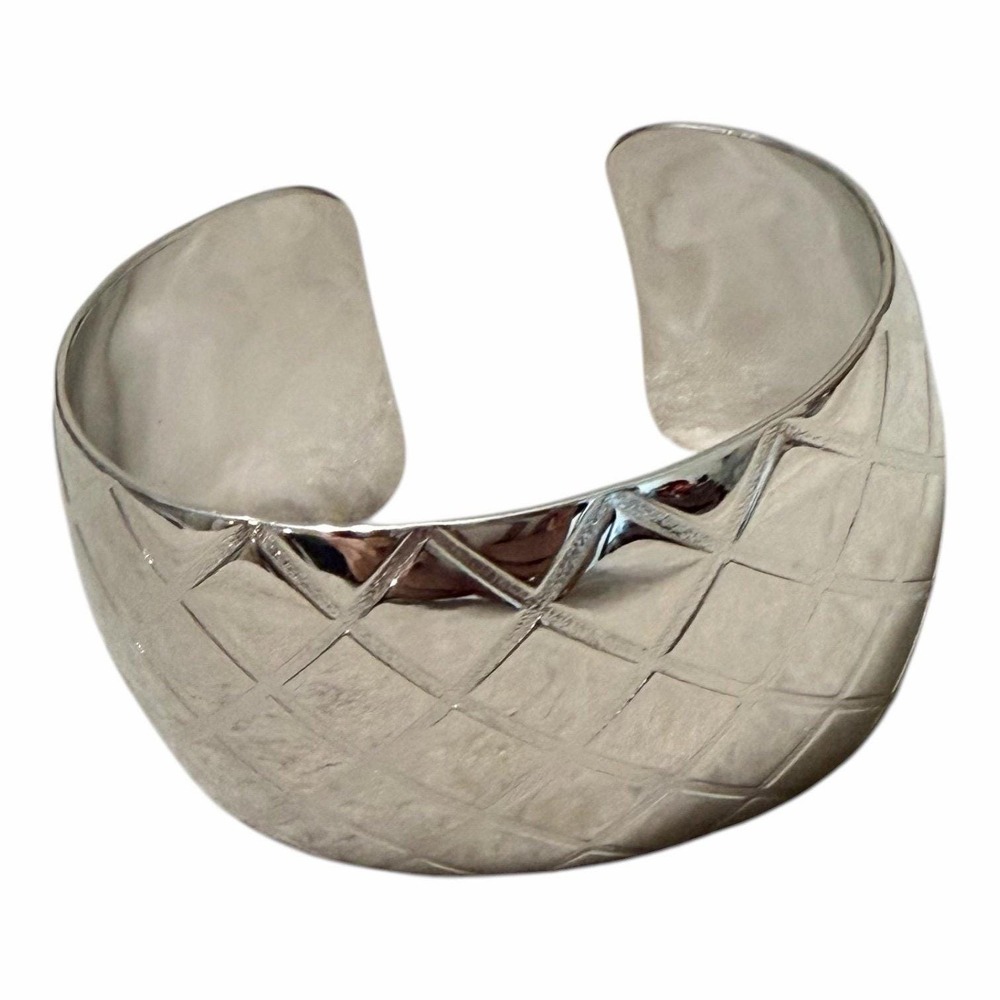 Silver Tone Cuff Bracelet Adjustable Open Metal Bangle Minimalist Modern